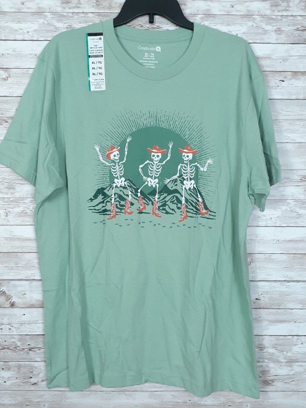 Halloween Adult Crew Neck T-Shirt XL Tee Dancing Cowgirl Cowboy Skeletons 993A